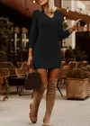 Kadın Uzun Kollu Derin V Yakalı Kısa Triko Elbise