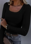 Kadın Uzun Kollu Derin Yuvarlak Yaka Kaşkorse Bluz