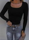 Kadın Uzun Kollu Derin Yuvarlak Yaka Kaşkorse Bluz