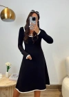 Kadın Uzun Kollu Derin Yuvarlak Yakalı Kısa Viskon Iki Iplik Elbise