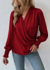 Kadın Uzun Kollu Dökümlü Kruvaze Yaka Kol Ucu Gipeli Sandy Bluz