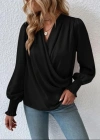 Kadın Uzun Kollu Dökümlü Kruvaze Yaka Kol Ucu Gipeli Sandy Bluz