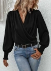 Kadın Uzun Kollu Dökümlü Kruvaze Yaka Kol Ucu Gipeli Sandy Bluz