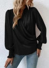 Kadın Uzun Kollu Dökümlü Kruvaze Yaka Kol Ucu Gipeli Sandy Bluz