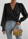 Kadın Uzun Kollu Dökümlü Kruvaze Yaka Kol Ucu Gipeli Sandy Bluz
