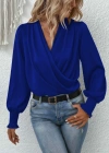 Kadın Uzun Kollu Dökümlü Kruvaze Yaka Kol Ucu Gipeli Sandy Lacivert Bluz