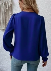 Kadın Uzun Kollu Dökümlü Kruvaze Yaka Kol Ucu Gipeli Sandy Lacivert Bluz