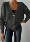 Kadın Uzun Kollu Düğme Detay Triko Bluz