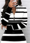 Kadın Uzun Kollu Fermuar Detay Siyah Beyaz çizgili Akrelik Triko Elbise