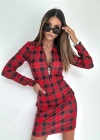 Kadın Uzun Kollu Fermuarlı Ekose Baskılı Dalgıç Elbise