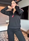 Kadın Uzun Kollu Fermuarlı Viskon Iki Iplik Bluz Ve Pantolon Ikili Takım