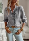 Kadın Uzun Kollu Fırfır Yakalı önden Düğmeli çizgili Burgu Gömlek