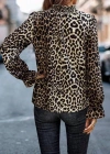 Kadın Uzun Kollu Gipe Detaylı Balıkçı Yaka Leopar Desenli Süprem Bluz