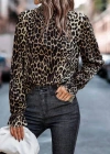 Kadın Uzun Kollu Gipe Detaylı Balıkçı Yaka Leopar Desenli Süprem Bluz