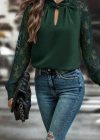 Kadın Uzun Kollu Göğüs Pencere Detay Yaka Boğazlı Kolları Tüllü Sandy Bluz