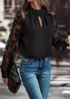 Kadın Uzun Kollu Göğüs Pencere Detay Yaka Boğazlı Kolları Tüllü Sandy Bluz
