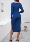 Kadın Uzun Kollu Göğüs Ve Göbek Dekolte Detay Sandy Midi Boy Elbise