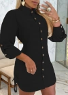 Kadın Uzun Kollu Gömlek Yaka önden Düğmeli Yanlardan Büzgülü Kısa Aerobin Elbise