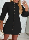 Kadın Uzun Kollu Gömlek Yaka önden Düğmeli Yanlardan Büzgülü Kısa Aerobin Elbise