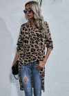 Kadın Uzun Kollu Hakim V Yakalı Leopar Desenli Asimetrik Kesim Süprem Bluz
