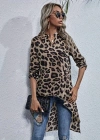 Kadın Uzun Kollu Hakim V Yakalı Leopar Desenli Asimetrik Kesim Süprem Bluz
