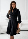Kadın Uzun Kollu Hakim V Yakalı Yandan Toka Detaylı Ithal Mini Krep Elbise