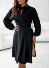 Kadın Uzun Kollu Hakim V Yakalı Yandan Toka Detaylı Ithal Mini Krep Elbise