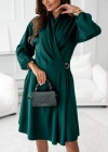Kadın Uzun Kollu Hakim V Yakalı Yandan Toka Detaylı Ithal Mini Krep Elbise