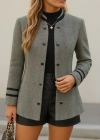 Kadın Uzun Kollu Hakim Yaka Düğme Detaylı Mini Dokuma Ceket