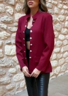 Kadın Uzun Kollu Hakim Yaka önü Açık Düğme Detaylı Atlas Ceket