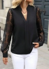Kadın Uzun Kollu Hakim Yaka Tül Detay Ithal Krep Bluz
