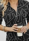 Kadın Uzun Kollu Hakim Yaka Yakadan Fermuarlı Geometrik Desenli Süprem Bluz