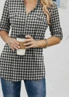 Kadın Uzun Kollu Hakim Yaka Yakadan Fermuarlı Geometrik Desenli Süprem Bluz