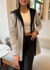 Kadın Uzun Kollu Kapşonlu Bağcıklı Cepli Iki Iplik Ceket