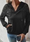 Kadın Uzun Kollu Kapşonlu Bağcıklı Dantelli Viskon Iki Iplik Bluz