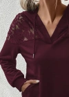 Kadın Uzun Kollu Kapşonlu Bağcıklı Dantelli Viskon Iki Iplik Bluz