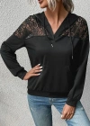 Kadın Uzun Kollu Kapşonlu Bağcıklı Dantelli Viskon Iki Iplik Bluz