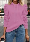 Kadın Uzun Kollu Kapşonlu Bağcıklı Kollarda Büzgü Detaylı Iki Iplik Bluz