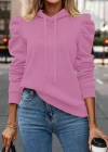 Kadın Uzun Kollu Kapşonlu Bağcıklı Kollarda Büzgü Detaylı Iki Iplik Bluz