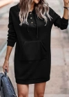 Kadın Uzun Kollu Kapşonlu Bağcıklı önden Düğmeli Ve Cepli Iki Iplik şardonlu Elbise