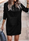 Kadın Uzun Kollu Kapşonlu Bağcıklı önden Düğmeli Ve Cepli Iki Iplik şardonlu Elbise
