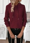 Kadın Uzun Kollu Kapşonlu Bağcıklı şardonlu Kaşkorse Bluz