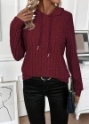 Kadın Uzun Kollu Kapşonlu Bağcıklı şardonlu Kaşkorse Bluz