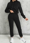 Kadın Uzun Kollu Kapşonlu Bağcıklı üç Iplik Bluz Ve Pantolon Ikili Takım