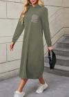 Kadın Uzun Kollu Kapşonlu Cep Detaylı Viskon Iki Iplik Maxi Elbise