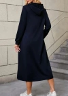 Kadın Uzun Kollu Kapşonlu Cep Detaylı Viskon Iki Iplik Maxi Elbise
