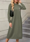 Kadın Uzun Kollu Kapşonlu Cep Detaylı Viskon Iki Iplik Maxi Elbise