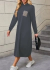 Kadın Uzun Kollu Kapşonlu Cep Detaylı Viskon Iki Iplik Maxi Elbise