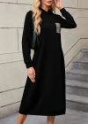 Kadın Uzun Kollu Kapşonlu Cep Detaylı Viskon Iki Iplik Maxi Elbise