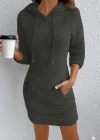 Kadın Uzun Kollu Kapşonlu Cepli Mini Peluş Elbise